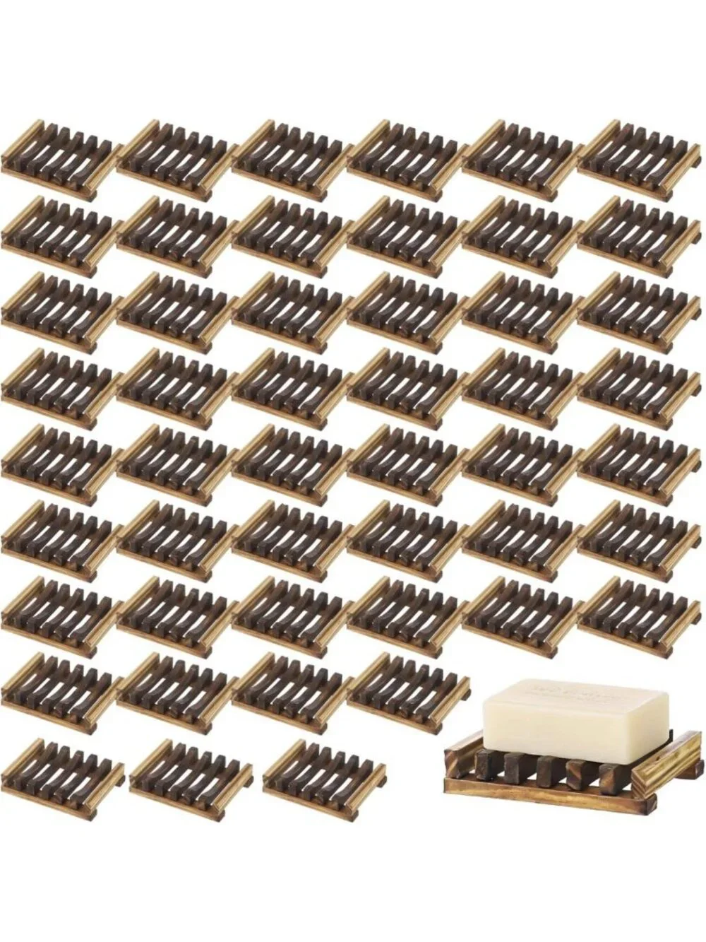 50 Wooden Soap Dishes - Natural Bar Holder, Draining Trays for Bathroom